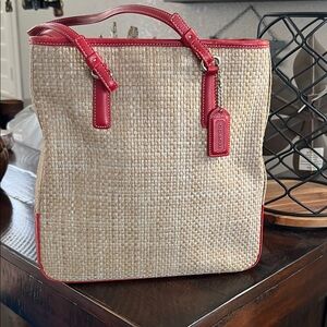 Coach Red and Tan Tote Bag